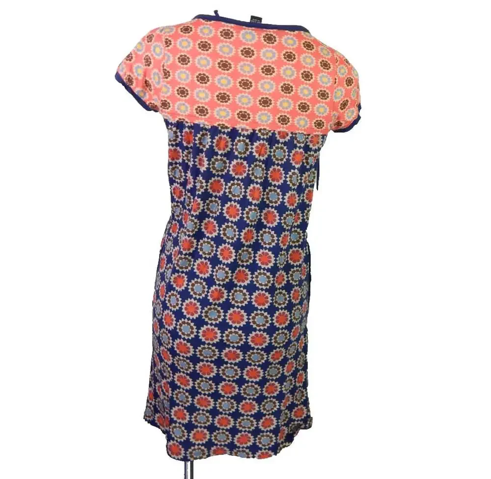 Lucky Brand XS Mini T-Shirt Dress Vtg Y2K Boho Floral Mandala Tie Short Sleeve